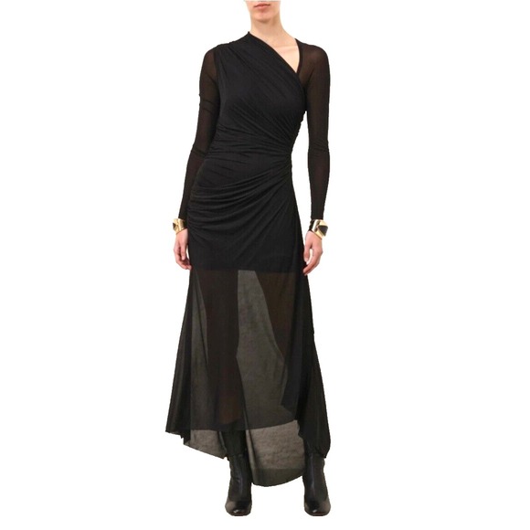 NWT* Zimmermann Illustration Midi Dress Ruched Long Sleeve Black Size Small